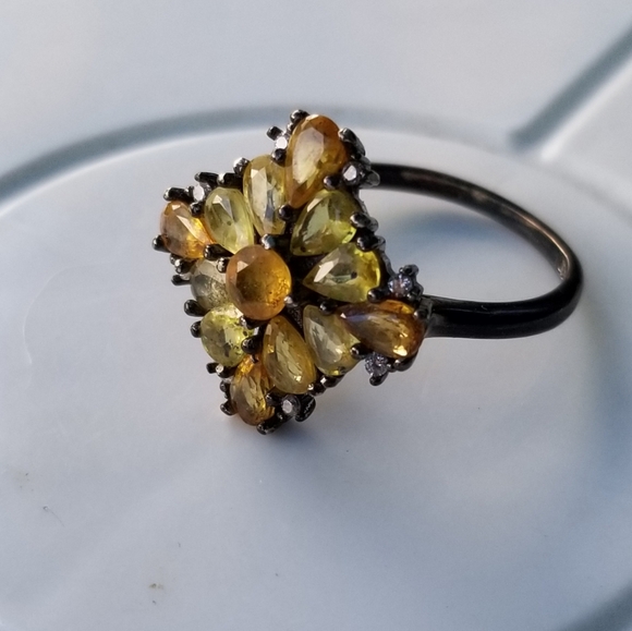 Vintage oxidized sterling silver with yellow and orange sapphires ring - Picture 9 of 16